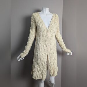Holt Renfrew Women's crochet Cardigan Long Italian buttons cream Vintage Small